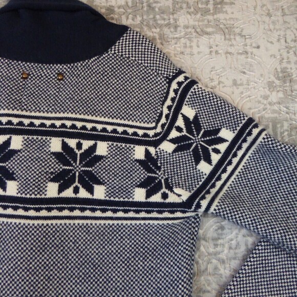 i Jeans by Buffalo Sweater Mens Large Blue Shawl Cardigan Fair Isle Nordic Wool - Picture 11 of 14